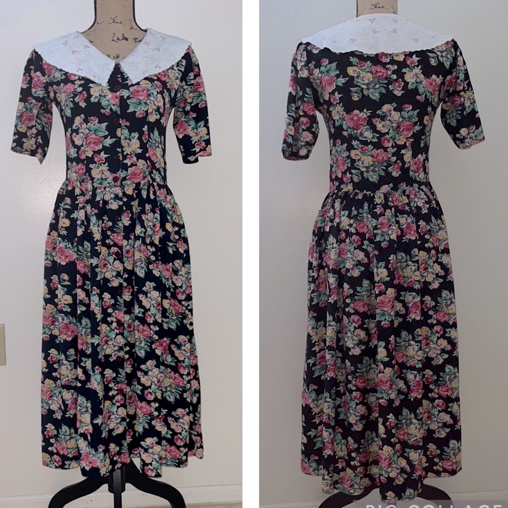 Vintage 80s Floral Midi Dress